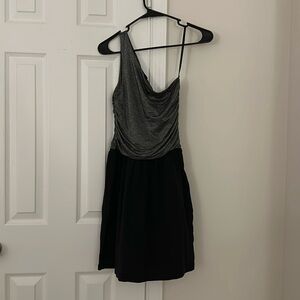 Aqua black & silver one shoulder mini dress